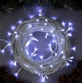Гирлянда LED 100  Белый мерц. бел.пров. 10м уличный