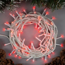 Гирлянда LED 100 Красный мерц. 10м бел/провод уличный