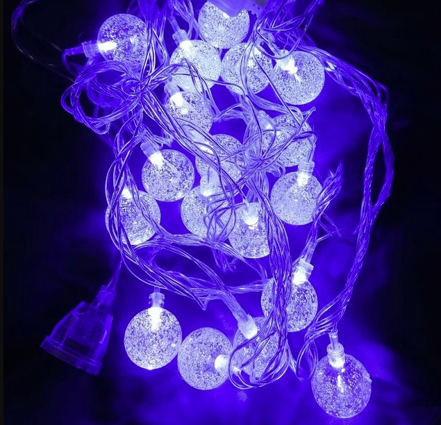 Гирлянда LED  16 4м шарик прозр.синий.ф фото 1