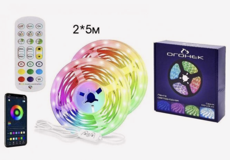 Лента комплект 2х5м. 30Led RGB 5V IP20 бегущие огни OG-LDL40 duoCo Stripx фото 1