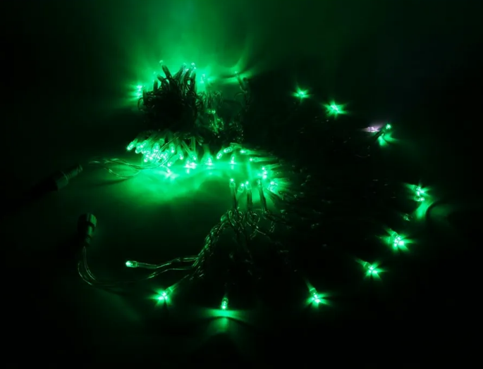Гирлянда LED 100 Зеленый мерц. 10м бел/провод уличный фото 2