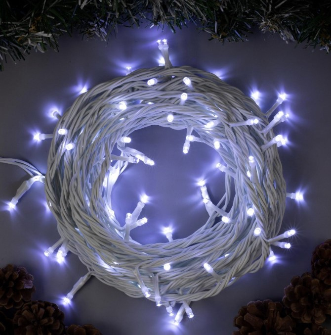 Гирлянда LED 100  Белый мерц. бел.пров. 10м уличный фото 1