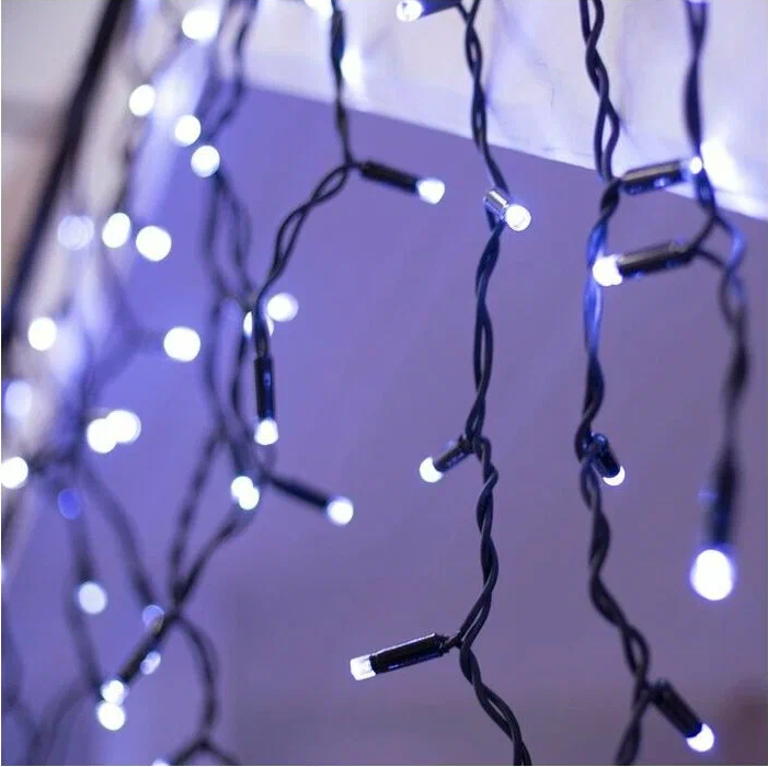 Бахрома 100 LED Белая .пр.черн.мерц.3м Уличная фото 1