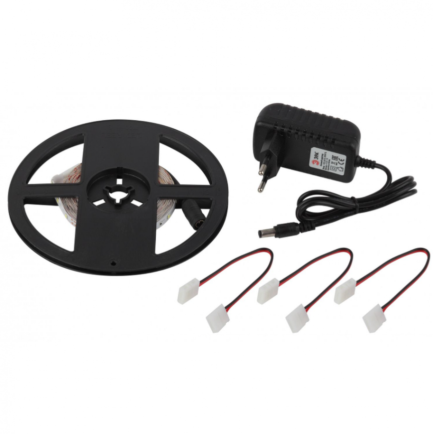 Лента комплект 5м. 4,8W 60Led 12V IP20 6500K 2835kit ЭРА фото 1
