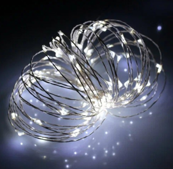 Гирлянда роса LED 100 на сол. батарее 10м белая уличная, о/н фото 1
