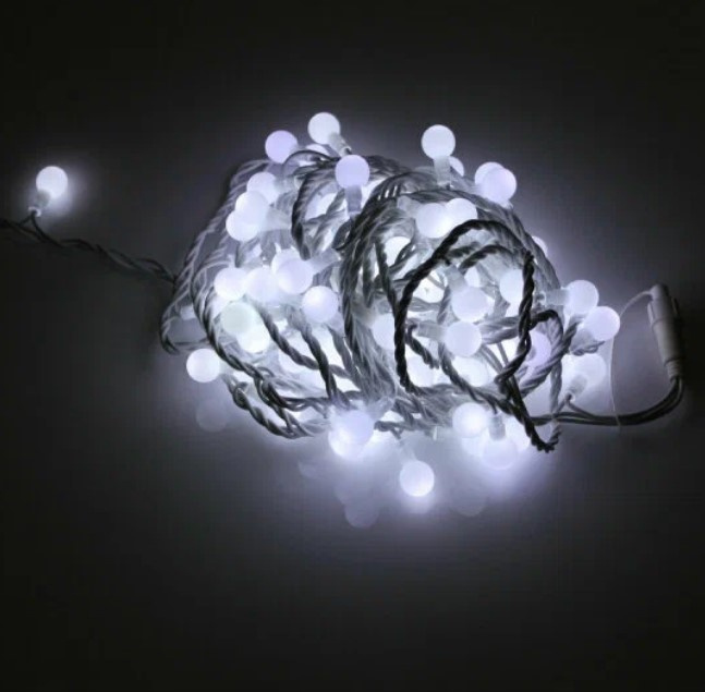 Гирлянда LED-PLR-100-15Mбел.мат.шар.2,5см15М бел.п фото 1