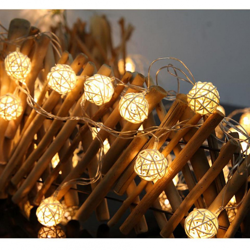 Гирлянда LED  20 Шары ротанговые10м желтые ф фото 1